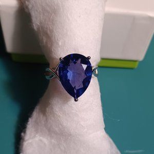 PEAR SHAPE COLOR CHANGE FLUORITE RING, Sterling- Sz 8